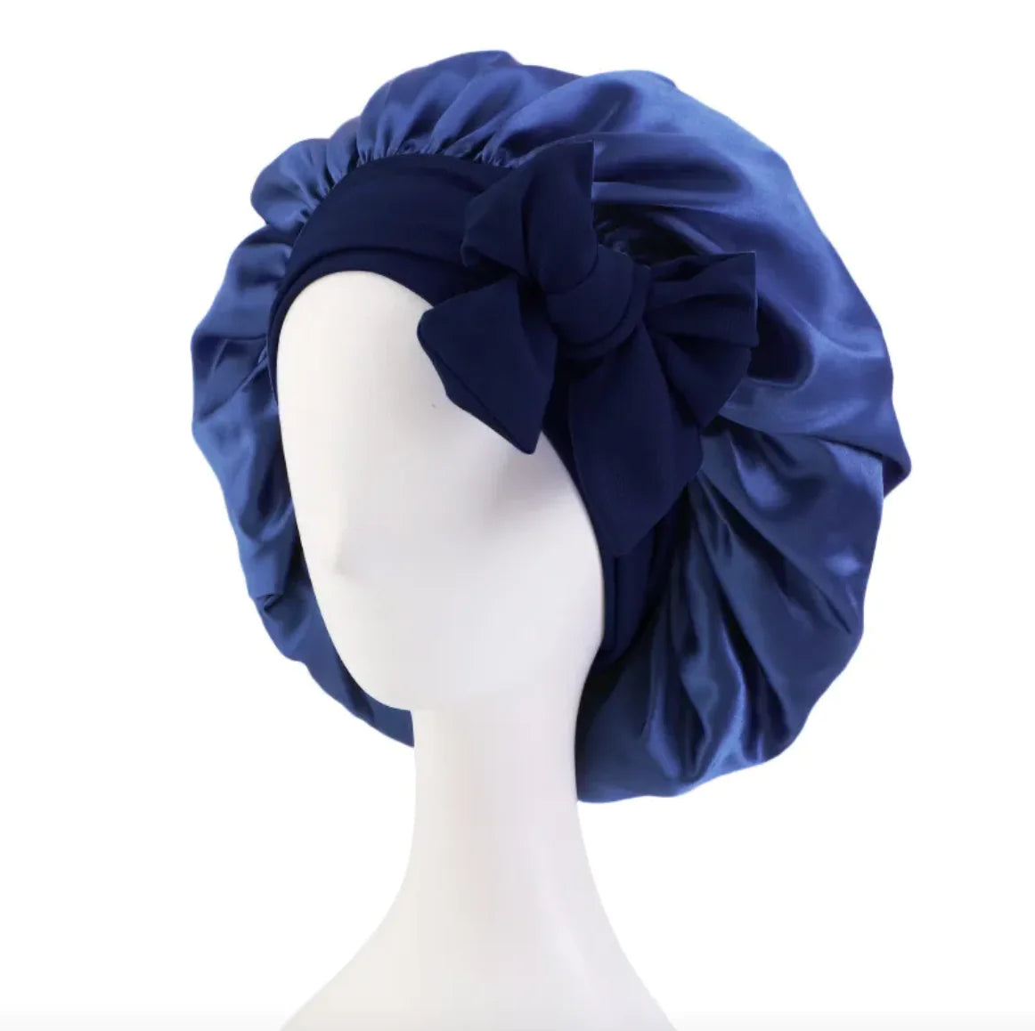 Solid Color Simulated Silk Elastic Ribbon Hat - Round Design